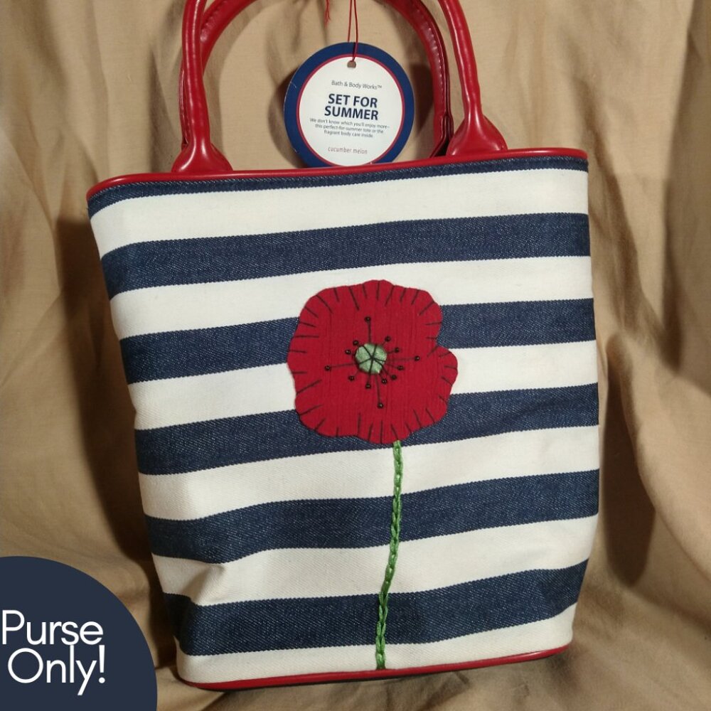 Red Stitched Flower Bath and Body Works bag